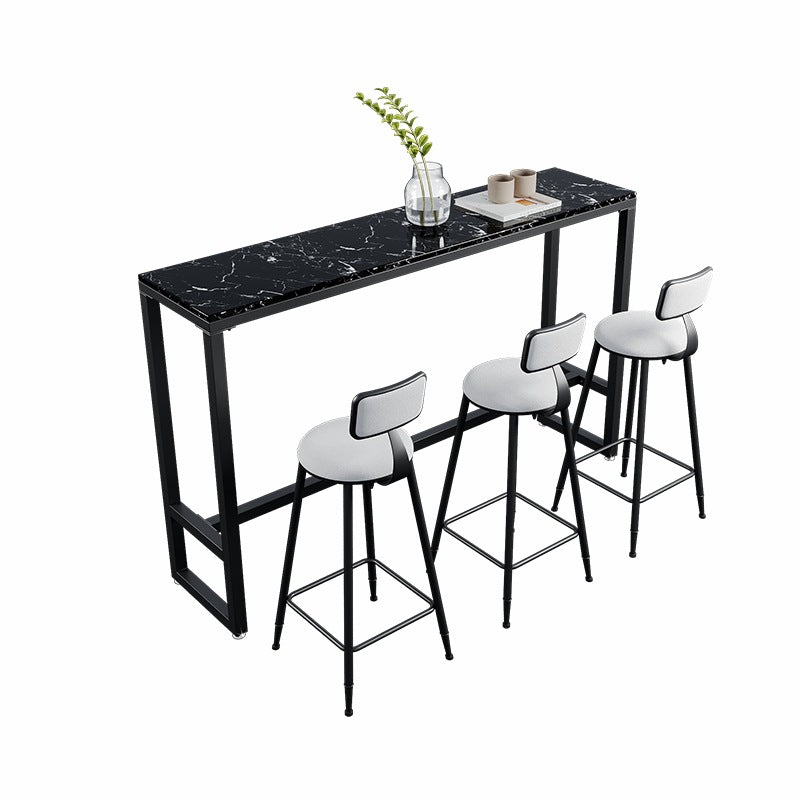 Rectangle Bar Dining Table Modern Bar Dining Table with Trestle Base in Black