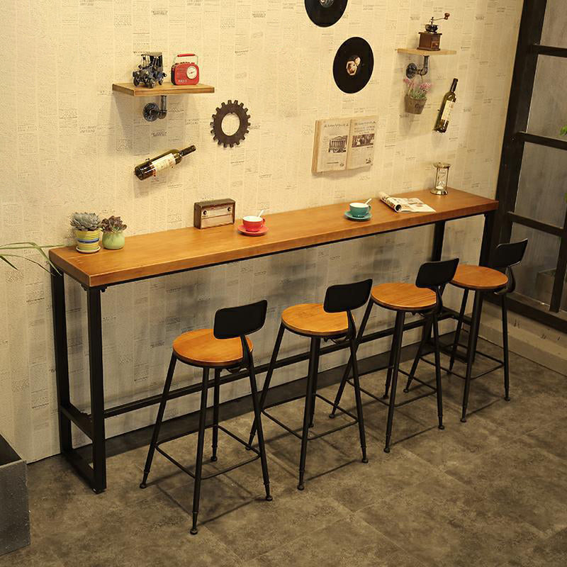 Solid Wood Bar Table Brown Industrial Bar Dining Table with Trestle Base