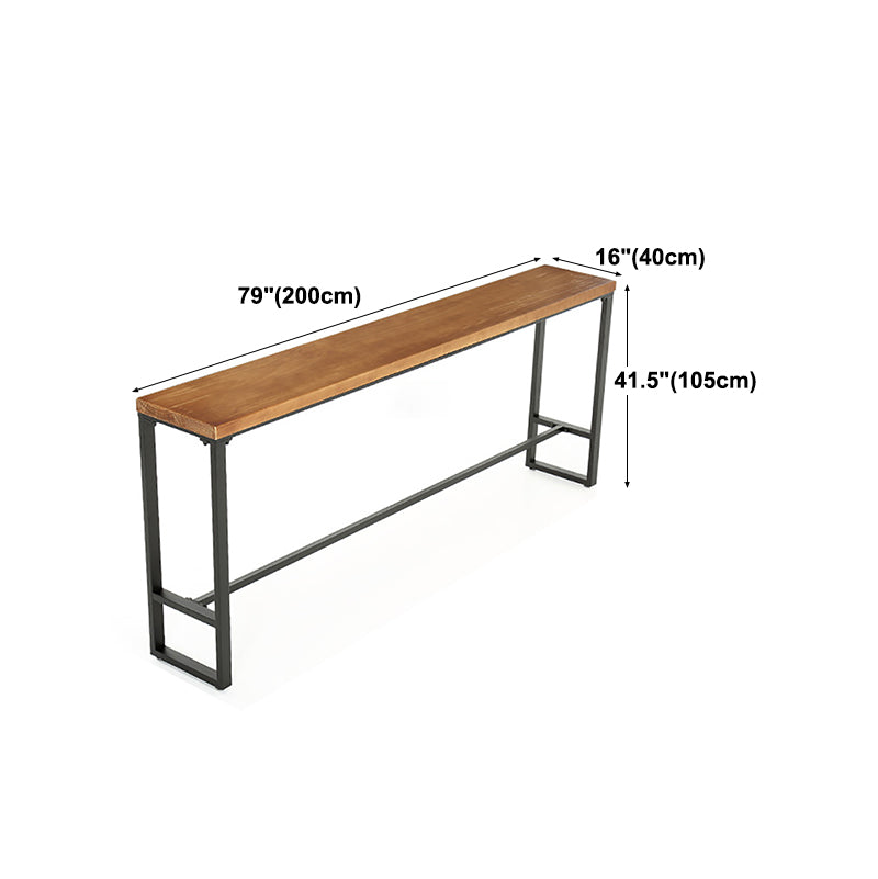 Solid Wood Bar Table Brown Industrial Bar Dining Table with Trestle Base