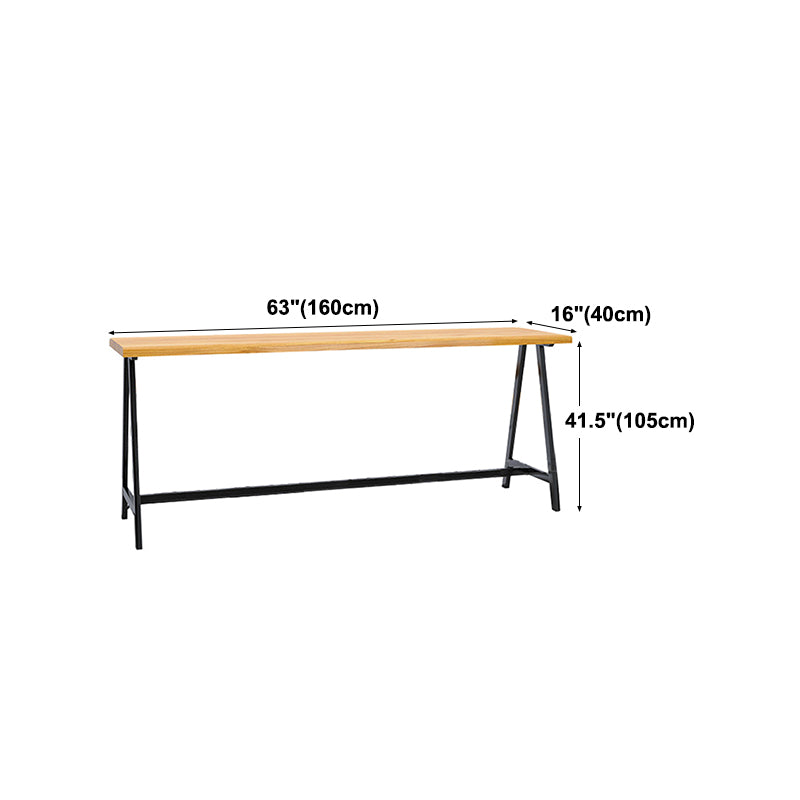 Pine Wood Bar Dining Table Rectangle Industrial Bar Table with Black Trestle Base