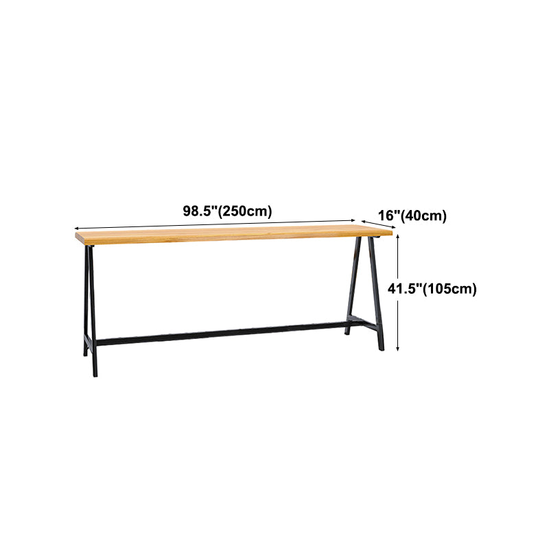 Pine Wood Bar Dining Table Rectangle Industrial Bar Table with Black Trestle Base