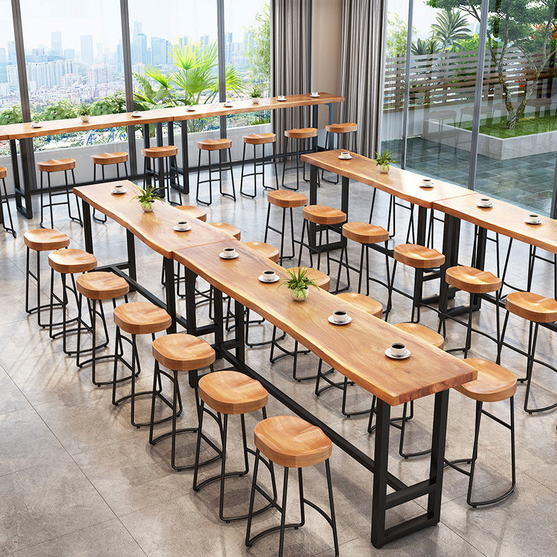 Pine Wood Bar Table Industrial Rectangle Bar Table with Black Trestle Base