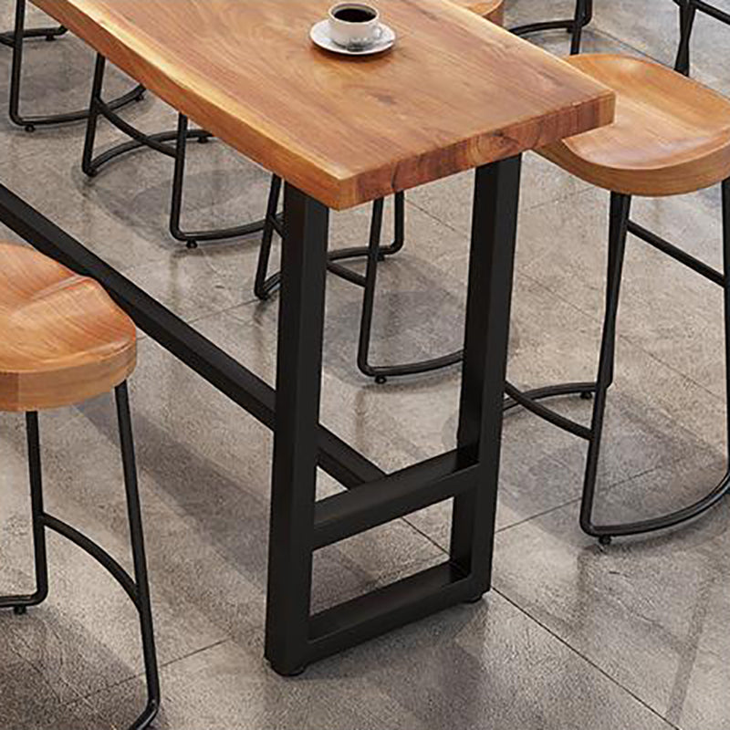 Pine Wood Bar Table Industrial Rectangle Bar Table with Black Trestle Base