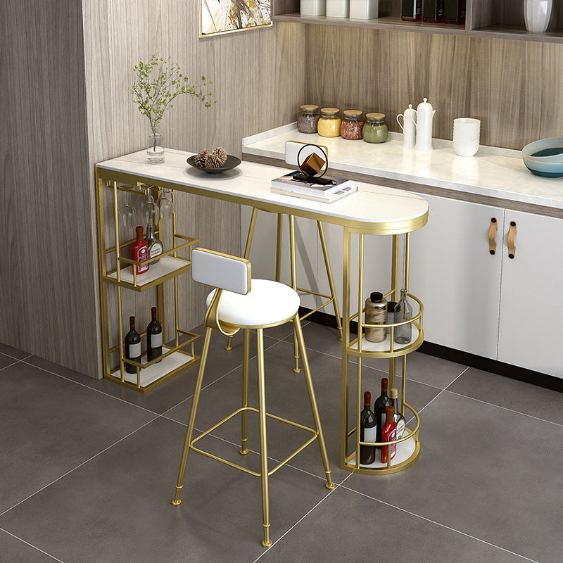 Glam Style Stone Bar Table 42-inch Height Metal Base Bistro Table for Dining Room