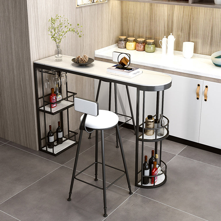 Glam Style Stone Bar Table 42-inch Height Metal Base Bistro Table for Dining Room