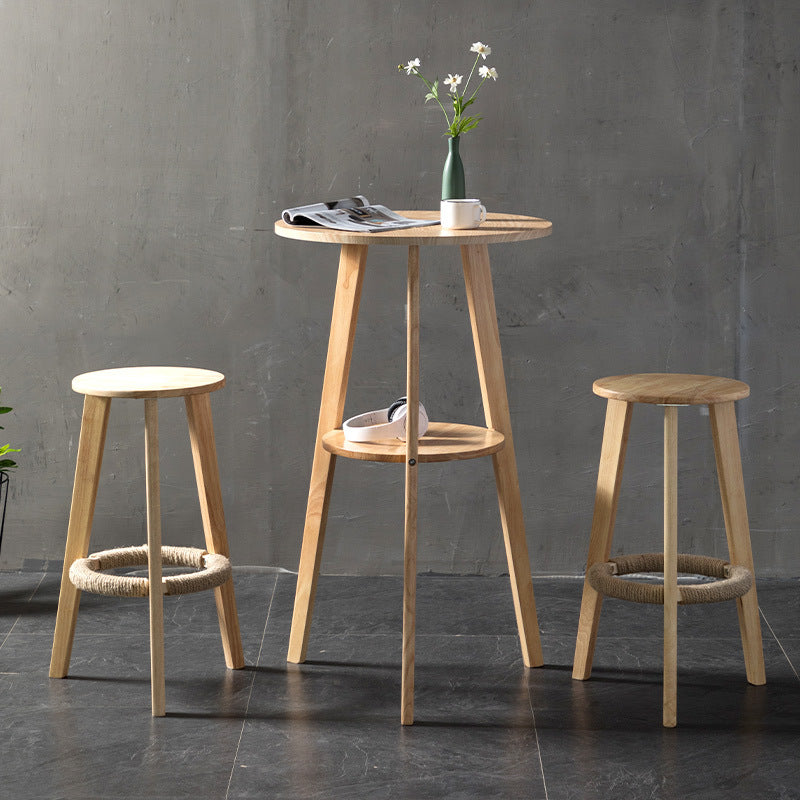 Simple Style Round Bar Table Wood Top Pub Table for Dining Room