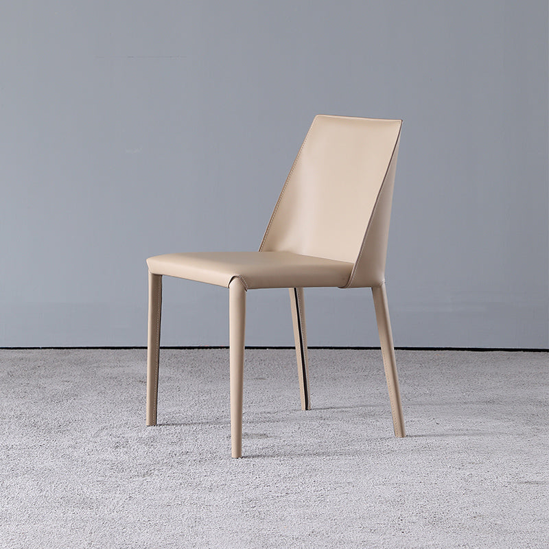 Minimalist Armless Solid Back Chair for Home Use Leather Dining Side Chair