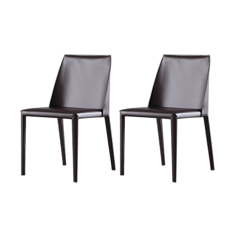 Minimalist Armless Solid Back Chair for Home Use Leather Dining Side Chair