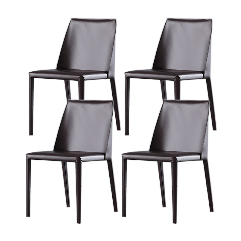 Minimalist Armless Solid Back Chair for Home Use Leather Dining Side Chair