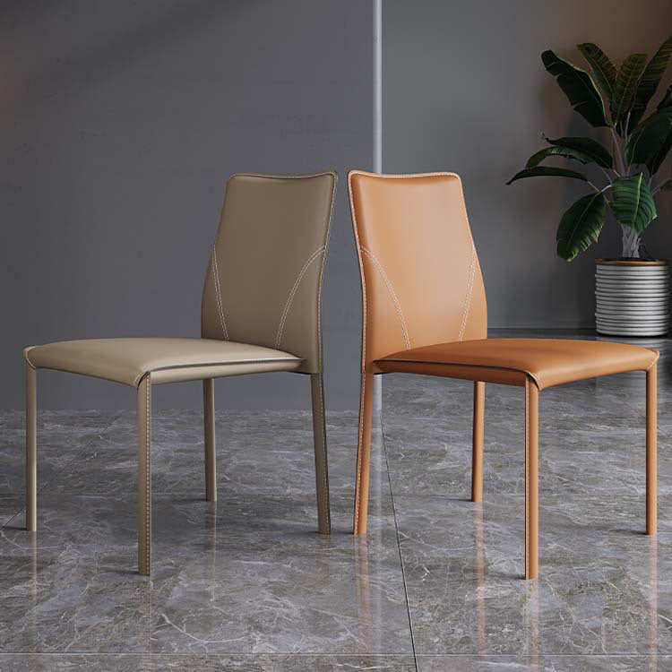 Minimalist Style Armless Solid Back Dining Side Chairs Leather Dining Side Chair