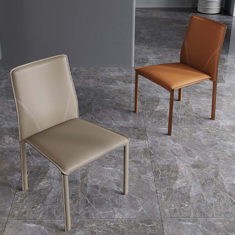 Minimalist Style Armless Solid Back Dining Side Chairs Leather Dining Side Chair