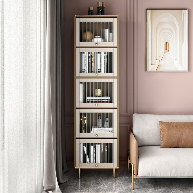 Glam Standard Bookcase Metal Frame Manufactured Wood Bookshelf with Glass Doors