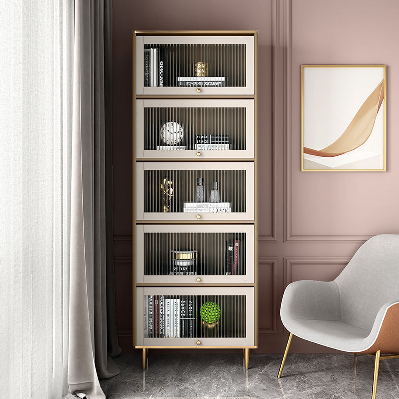 Glam Standard Bookcase Metal Frame Manufactured Wood Bookshelf with Glass Doors