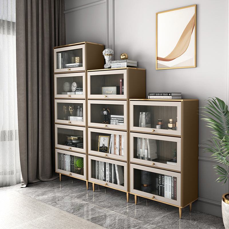 Glam Standard Bookcase Metal Frame Manufactured Wood Bookshelf with Glass Doors