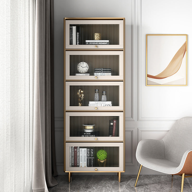 Glam Standard Bookcase Metal Frame Manufactured Wood Bookshelf with Glass Doors