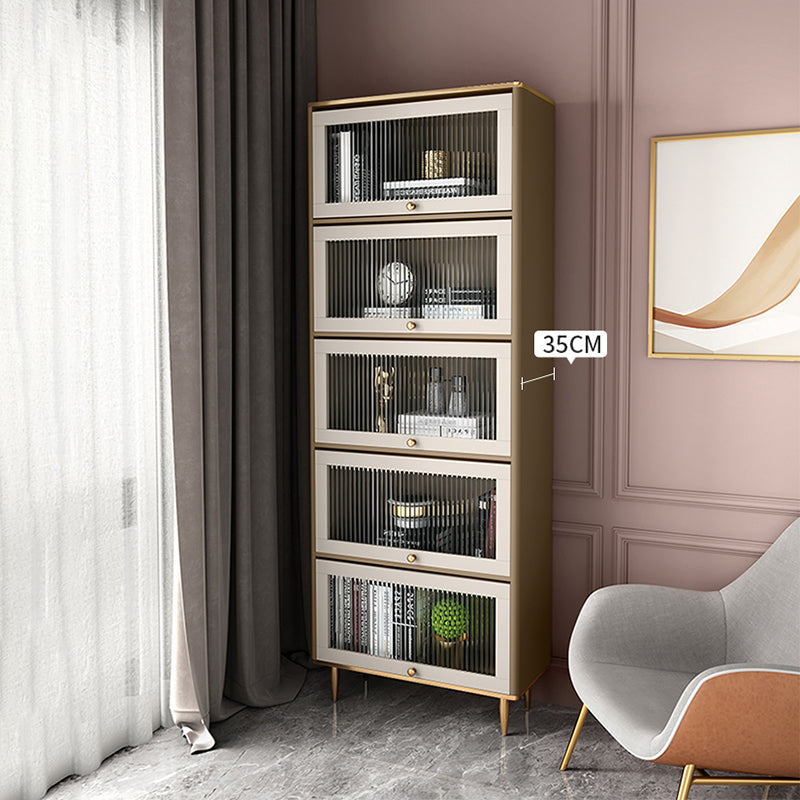 Glam Standard Bookcase Metal Frame Manufactured Wood Bookshelf with Glass Doors