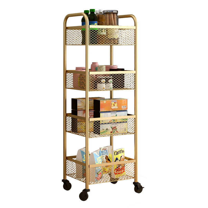 Glam Style Standard Bookcase Metal Closed Back Bookshelf with Wheels