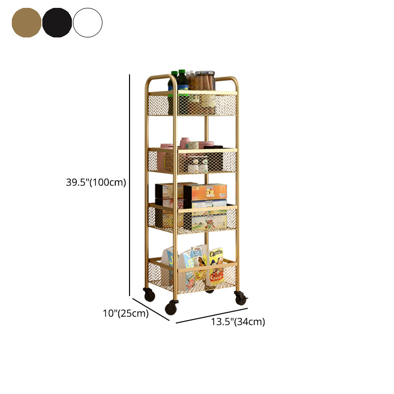 Glam Style Standard Bookcase Metal Closed Back Bookshelf with Wheels