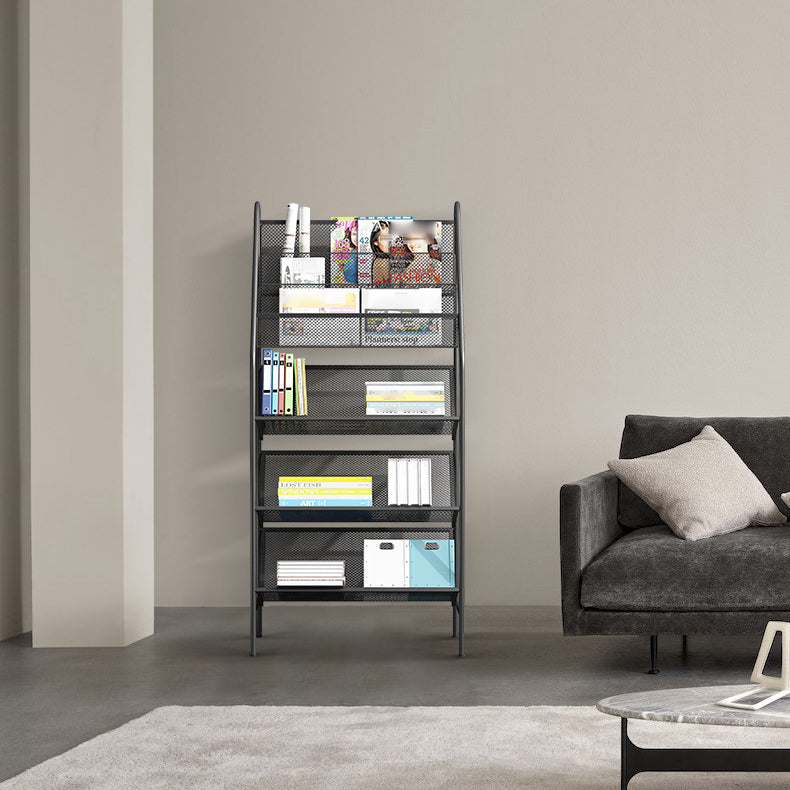 Contemporary Metal Ladder Bookshelf Closed Back Vertical Iron Bookcase