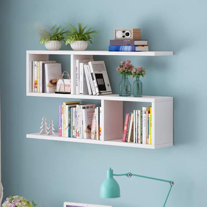 Solid Wood Bookshelf Contemporary Style Wall Mounted Bookcase for Office Home