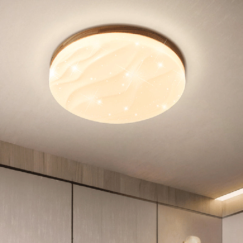 Round Shape LED Ceiling Lamp Modern Simple Style Wood 1 Light Flush Mount for Bedroom Study