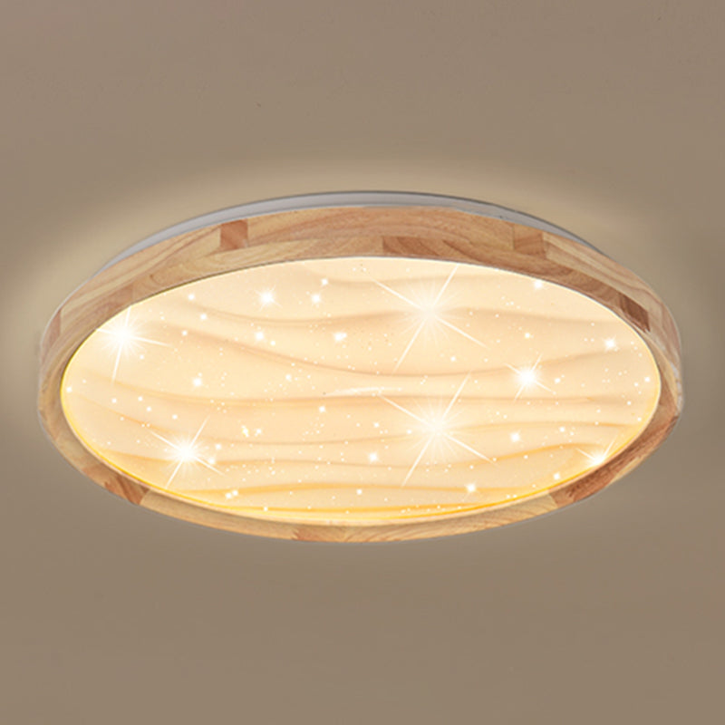 Round Shape LED Ceiling Lamp Modern Simple Style Wood 1 Light Flush Mount for Bedroom Study