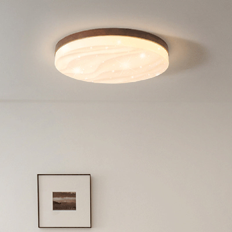 Round Shape LED Ceiling Lamp Modern Simple Style Wood 1 Light Flush Mount for Bedroom Study