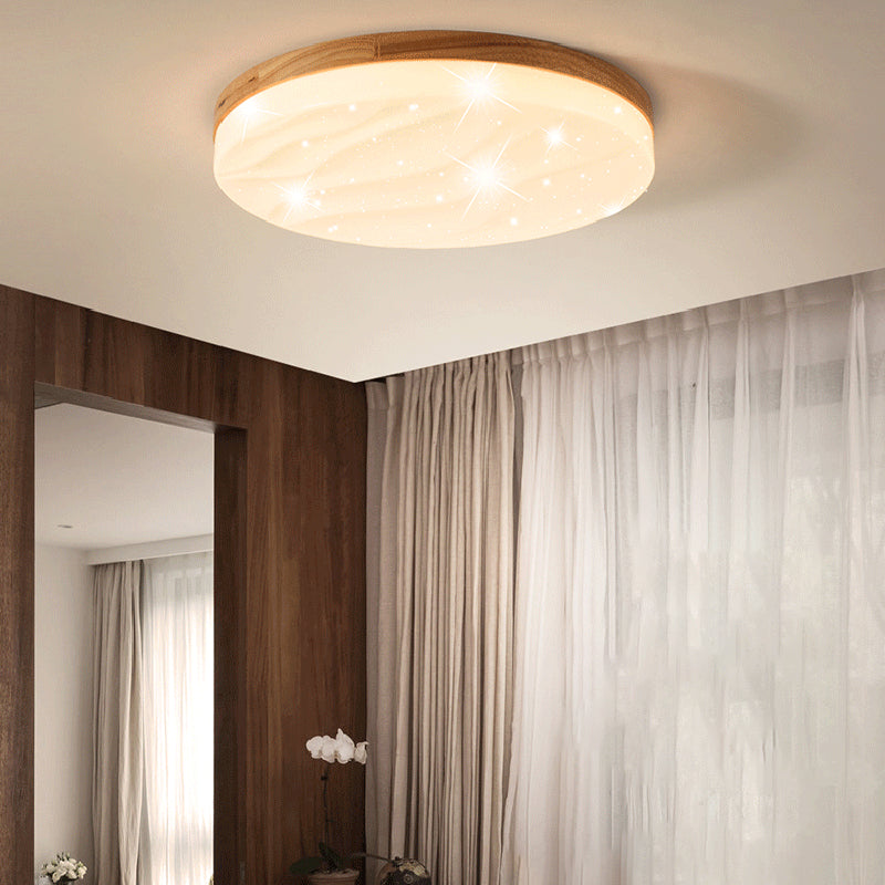 Round Shape LED Ceiling Lamp Modern Simple Style Wood 1 Light Flush Mount for Bedroom Study