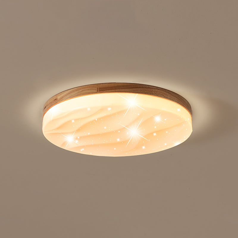 Round Shape LED Ceiling Lamp Modern Simple Style Wood 1 Light Flush Mount for Bedroom Study