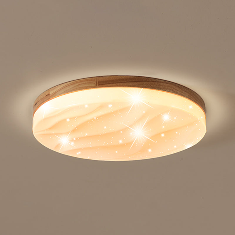 Round Shape LED Ceiling Lamp Modern Simple Style Wood 1 Light Flush Mount for Bedroom Study