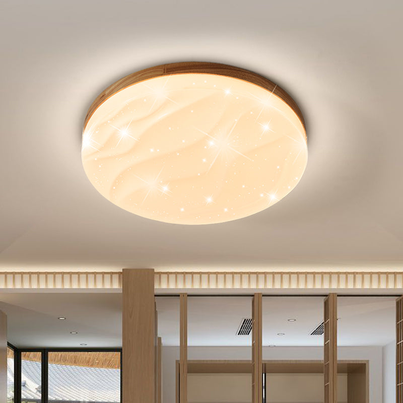 Round Shape LED Ceiling Lamp Modern Simple Style Wood 1 Light Flush Mount for Bedroom Study