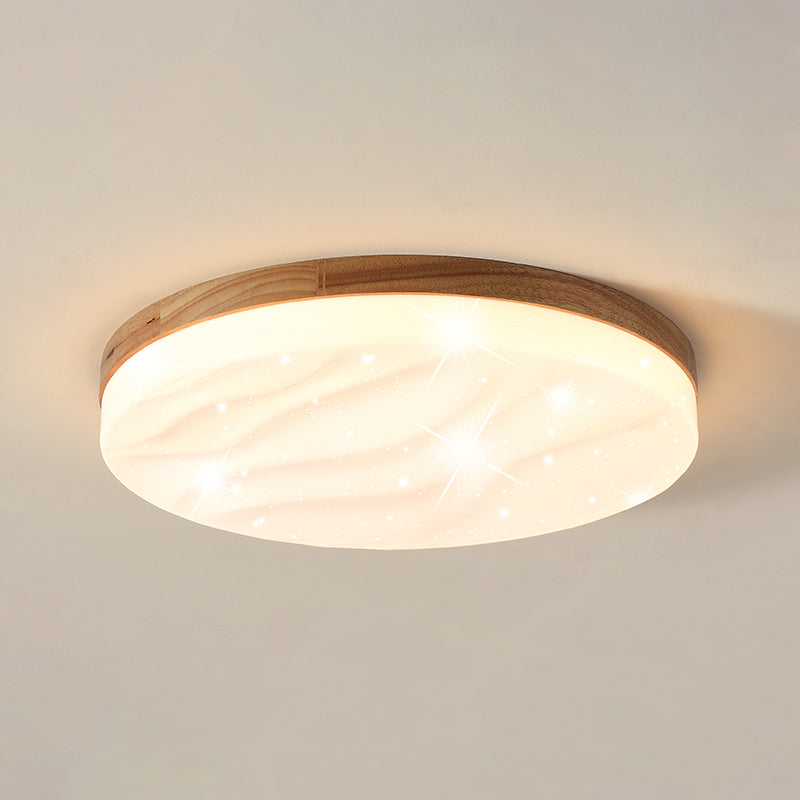 Round Shape LED Ceiling Lamp Modern Simple Style Wood 1 Light Flush Mount for Bedroom Study