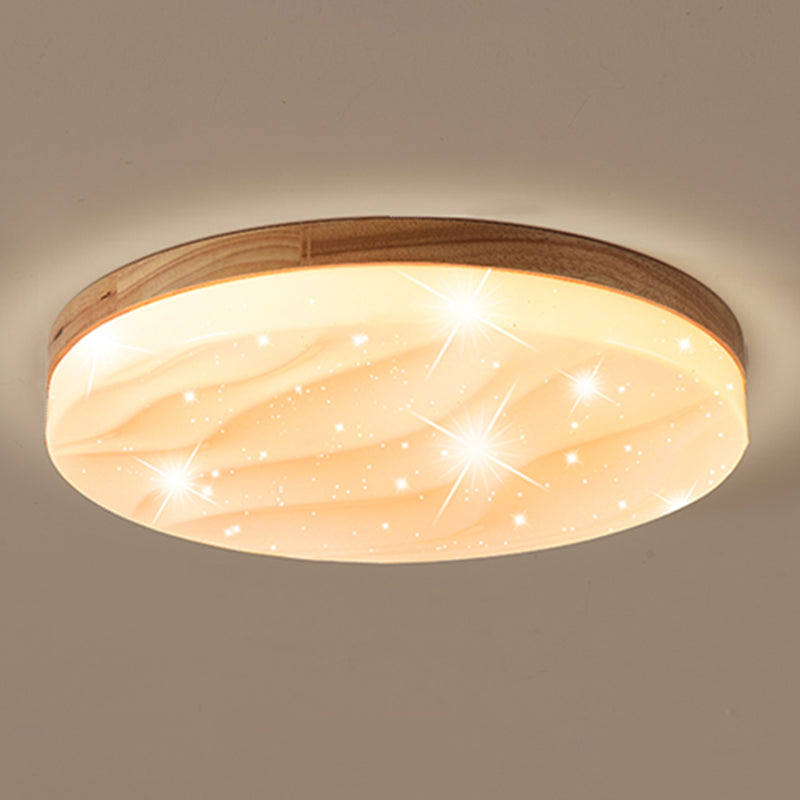 Round Shape LED Ceiling Lamp Modern Simple Style Wood 1 Light Flush Mount for Bedroom Study