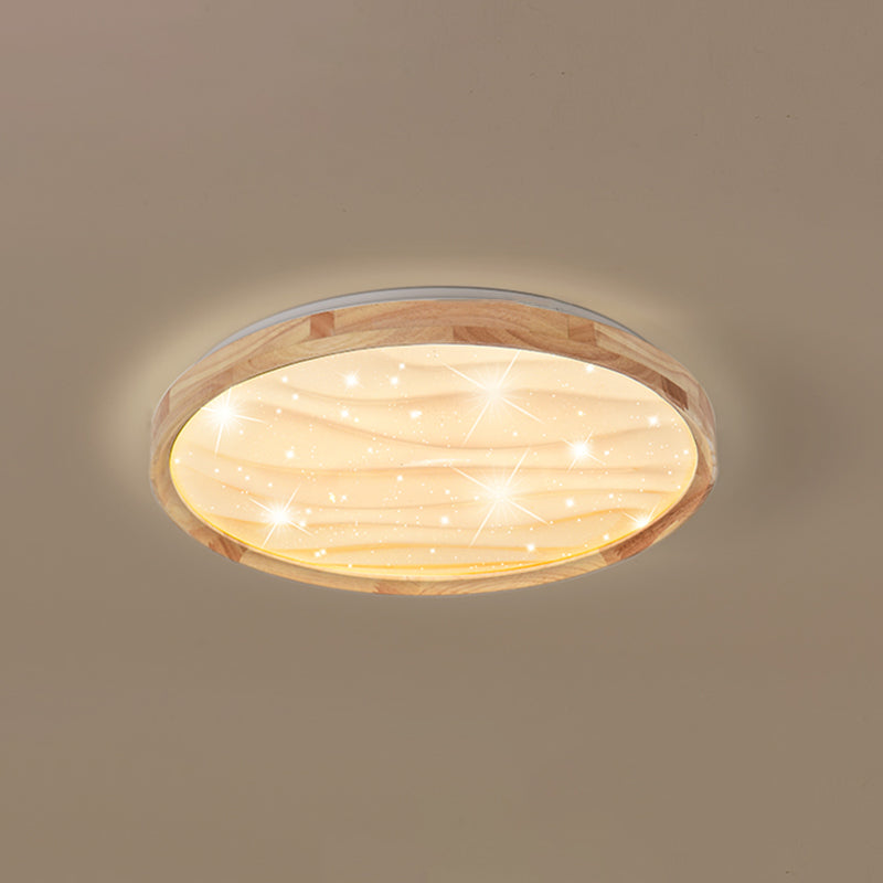 Round Shape LED Ceiling Lamp Modern Simple Style Wood 1 Light Flush Mount for Bedroom Study