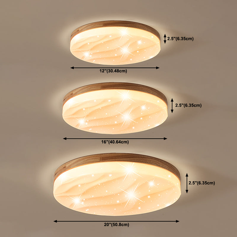 Round Shape LED Ceiling Lamp Modern Simple Style Wood 1 Light Flush Mount for Bedroom Study