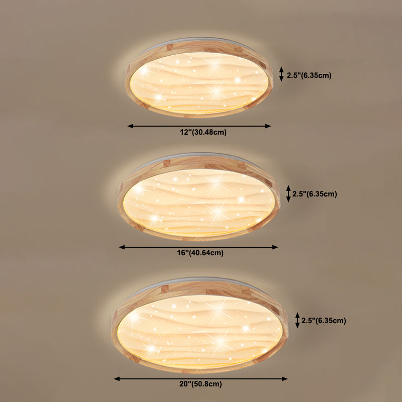 Round Shape LED Ceiling Lamp Modern Simple Style Wood 1 Light Flush Mount for Bedroom Study