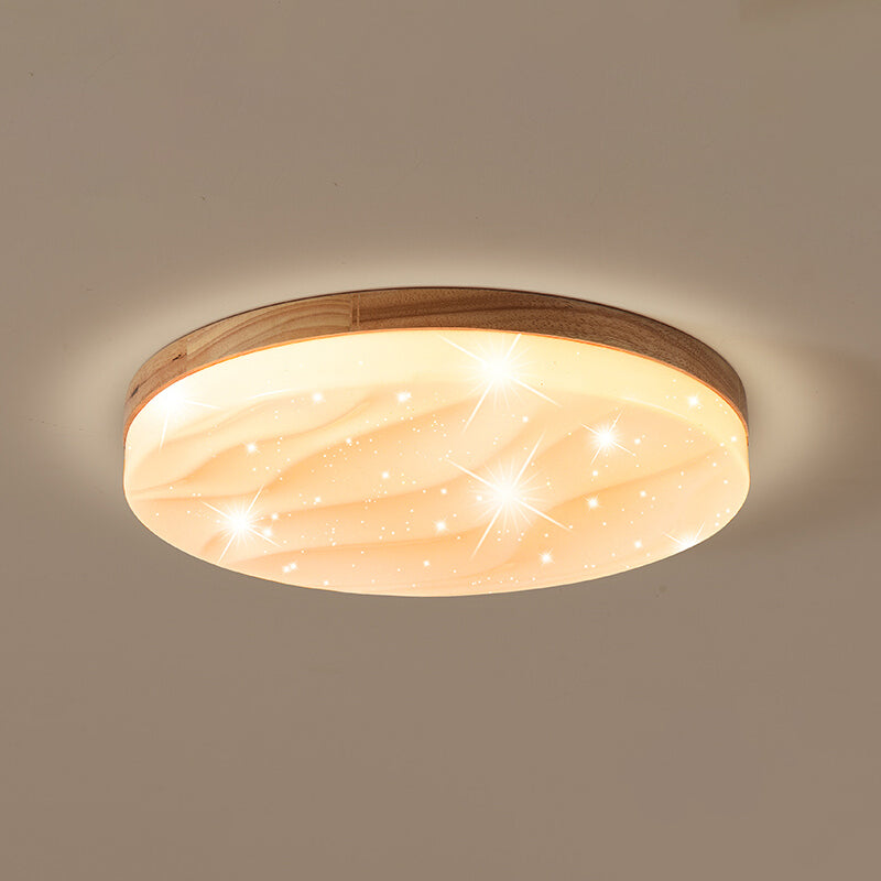 Round Shape LED Ceiling Lamp Modern Simple Style Wood 1 Light Flush Mount for Bedroom Study