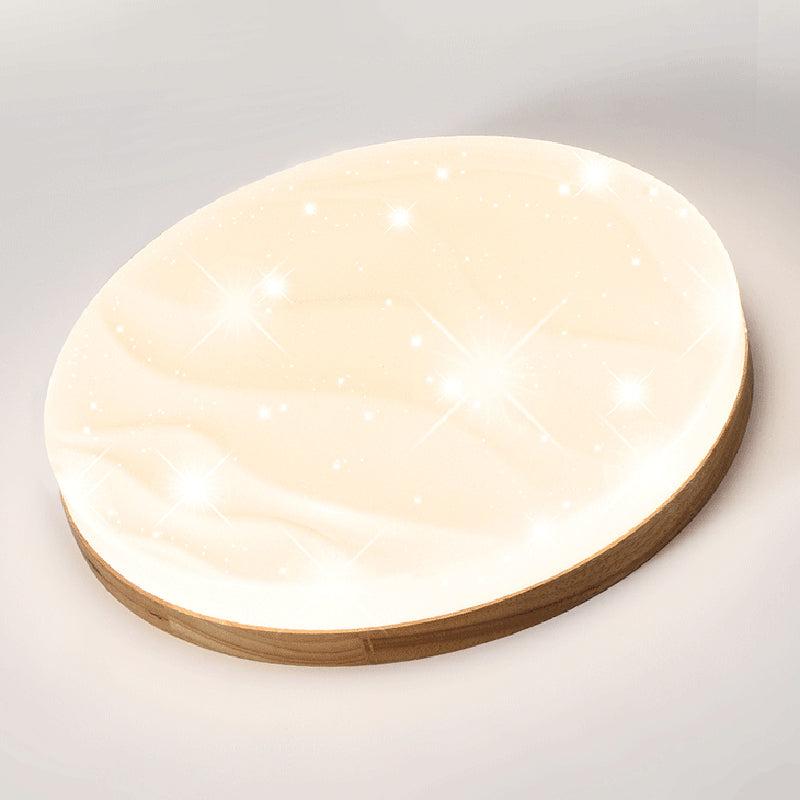 Round Shape LED Ceiling Lamp Modern Simple Style Wood 1 Light Flush Mount for Bedroom Study