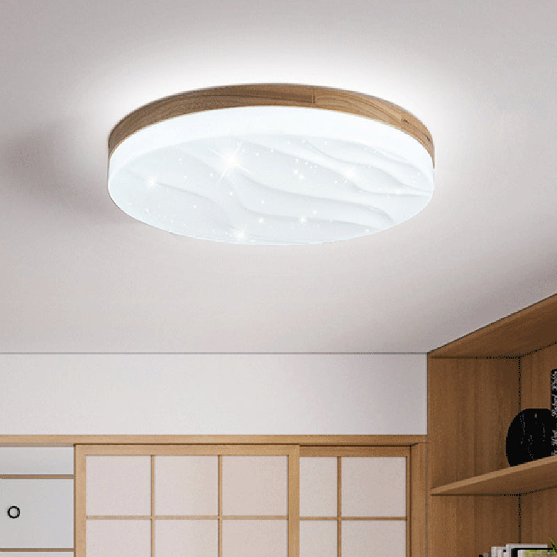 Round Shape LED Ceiling Lamp Modern Simple Style Wood 1 Light Flush Mount for Bedroom Study