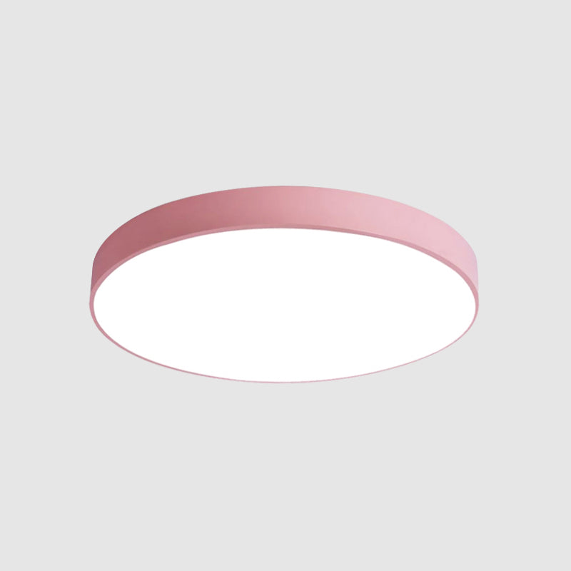 Round Shape LED Ceiling Lamp Macaroon Modern Simple Style Iron 1 Light Flush Mount for Bedroom Study