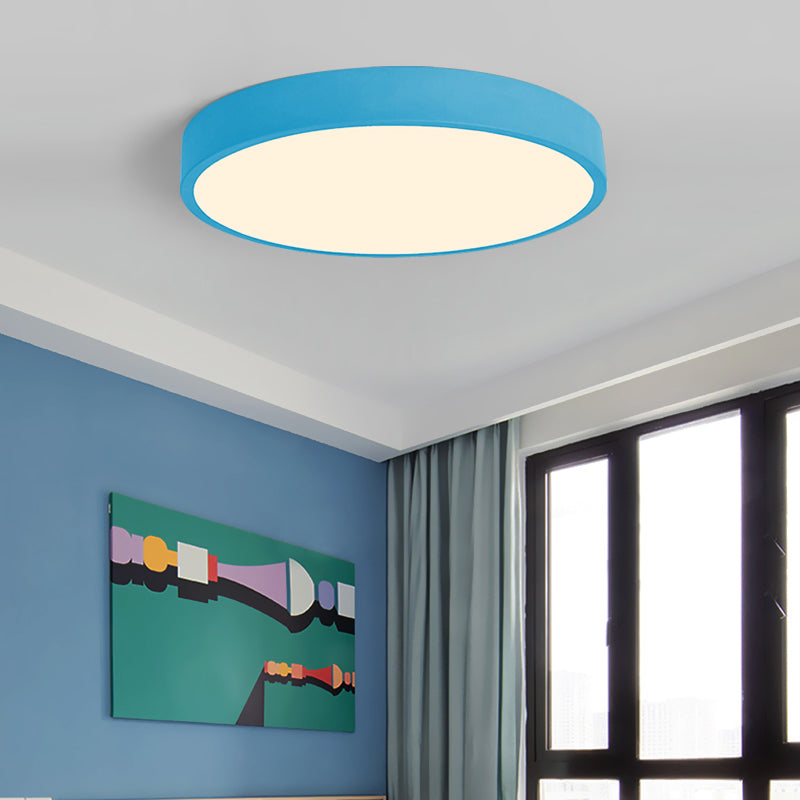 Round Shape LED Ceiling Lamp Macaroon Modern Simple Style Iron 1 Light Flush Mount for Bedroom Study