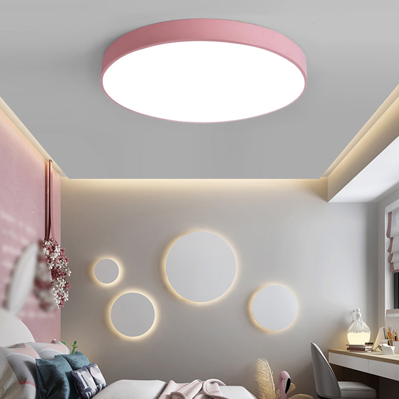 Round Shape LED Ceiling Lamp Macaroon Modern Simple Style Iron 1 Light Flush Mount for Bedroom Study