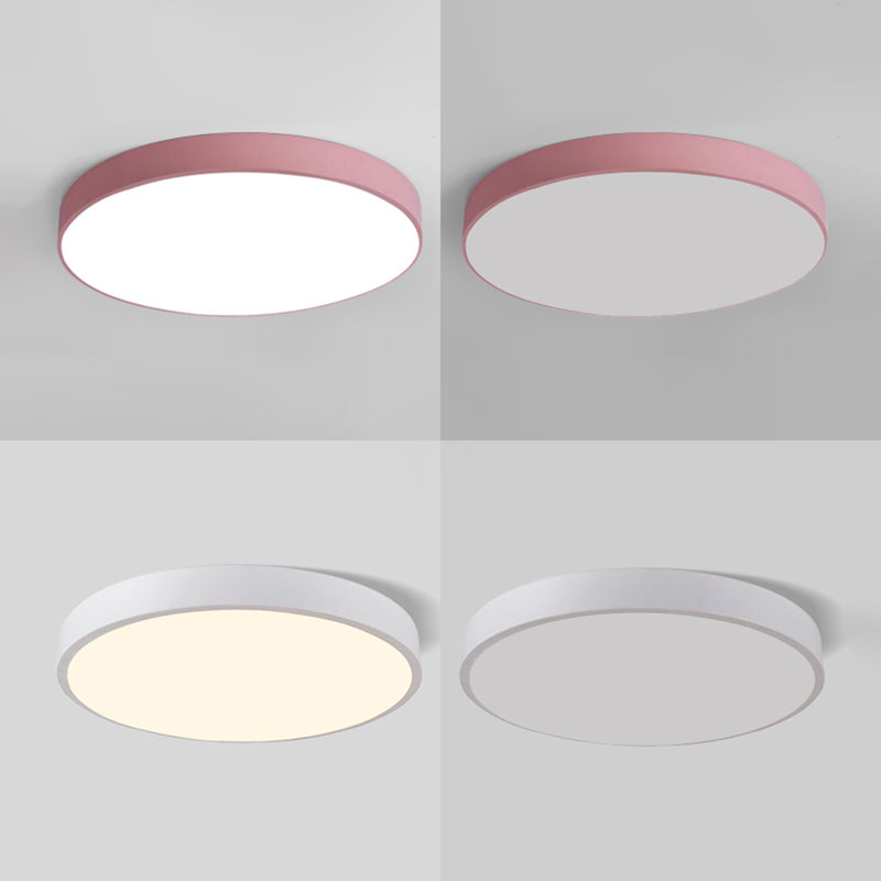 Round Shape LED Ceiling Lamp Macaroon Modern Simple Style Iron 1 Light Flush Mount for Bedroom Study