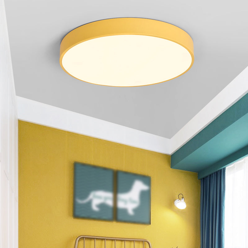 Round Shape LED Ceiling Lamp Macaroon Modern Simple Style Iron 1 Light Flush Mount for Bedroom Study