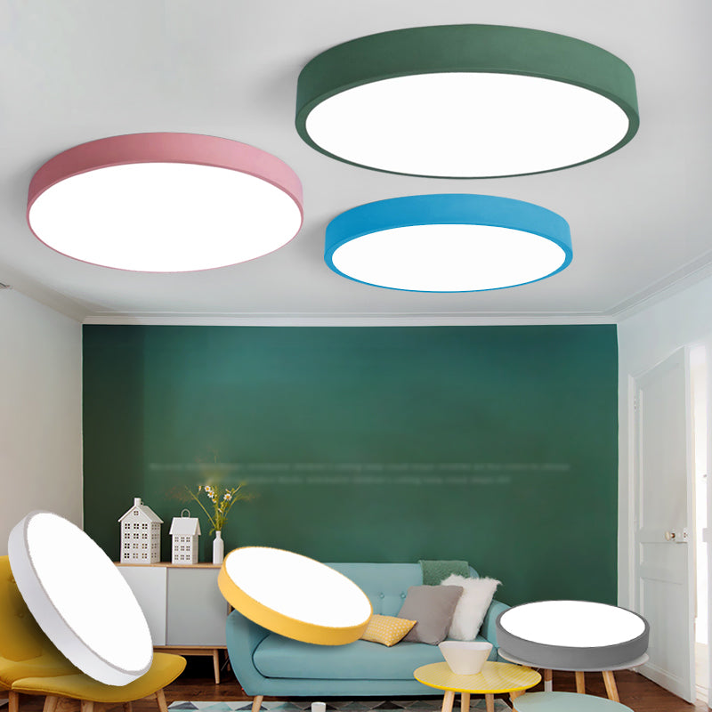 Round Shape LED Ceiling Lamp Macaroon Modern Simple Style Iron 1 Light Flush Mount for Bedroom Study