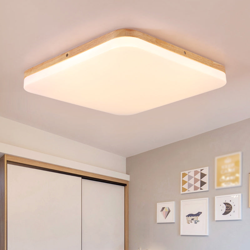 Geometry Shape LED Ceiling Lamp Modern Simple Style Wood 1 Light Flush Mount for Study Bedroom