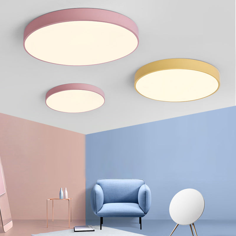 Round Shape LED Ceiling Lamp Macaroon Modern Simple Style Iron 1 Light Flush Mount for Bedroom Aisle