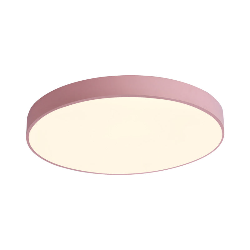 Round Shape LED Ceiling Lamp Macaroon Modern Simple Style Iron 1 Light Flush Mount for Bedroom Aisle