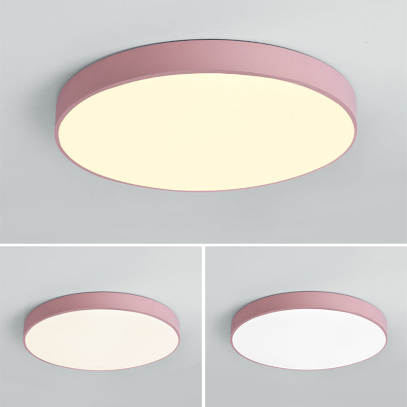 Round Shape LED Ceiling Lamp Macaroon Modern Simple Style Iron 1 Light Flush Mount for Bedroom Aisle