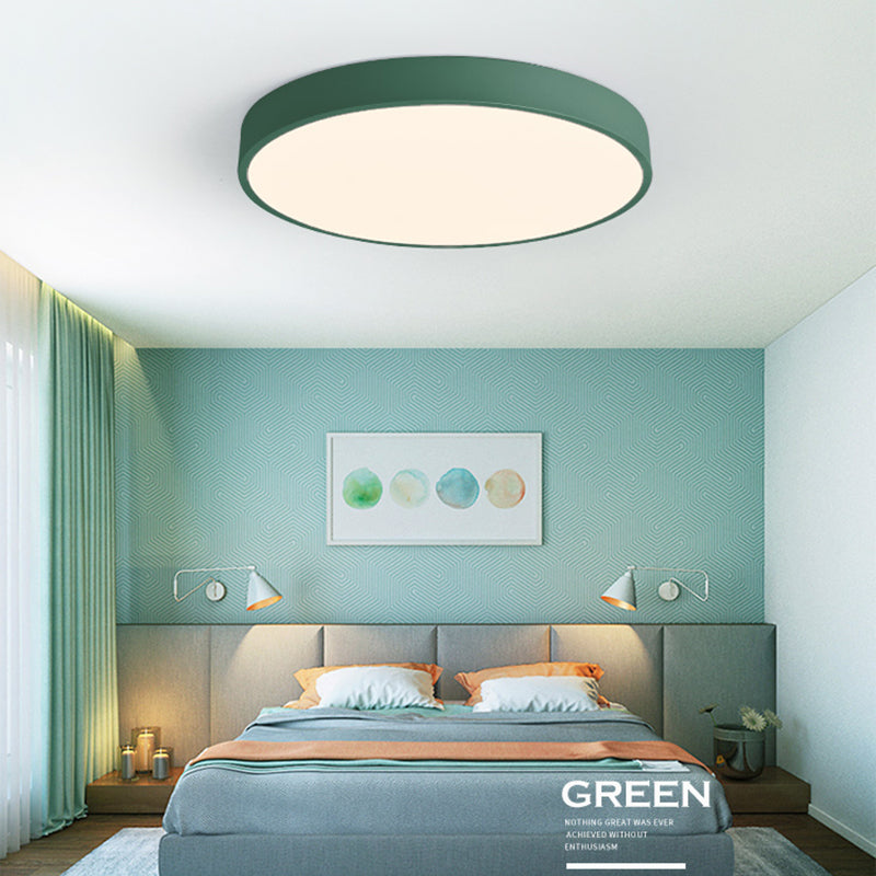 Round Shape LED Ceiling Lamp Macaroon Modern Simple Style Iron 1 Light Flush Mount for Bedroom Aisle